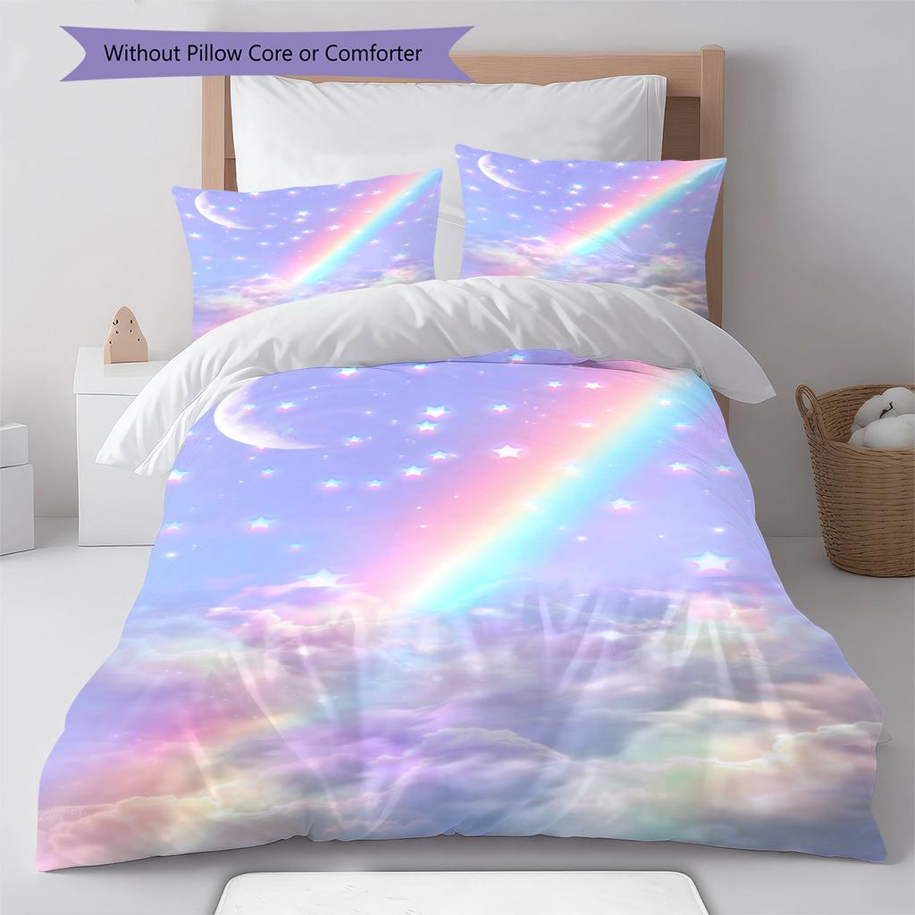 Galaxy Moon Pattern Bedding Quilt Set Quilt Cover Pillowcase Home Decoration Gift (1 * Duvet Cover + 2 * Pillowcase, Without Core)