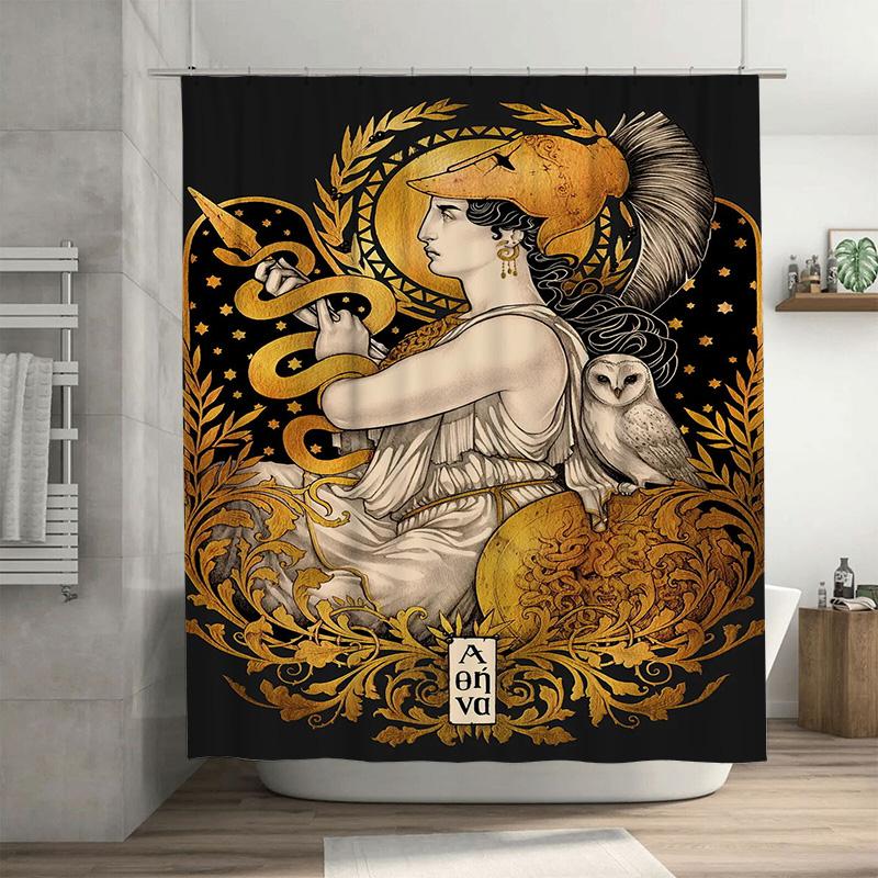 

Художественная шторка для душа «Богиня» с символикой змеи, дизайн с совой, черно-золотой металлический декор, аксессуары для ванной комнаты для домашнего декора 90x180cm
