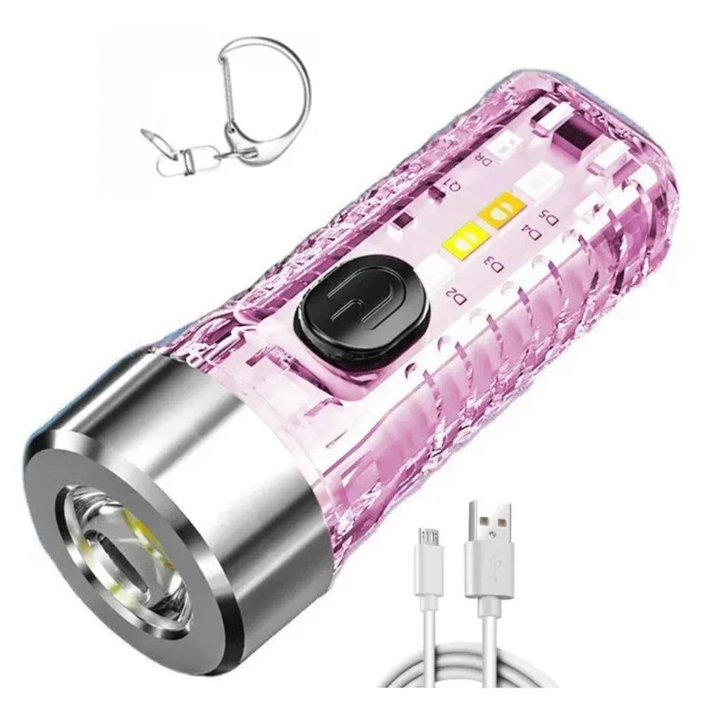 

МИНИ-брелок-фонарик, аккумуляторная лампа, аварийное освещение с разноцветными боковыми огнями, 7 режимов освещения для кемпинга, дома pink