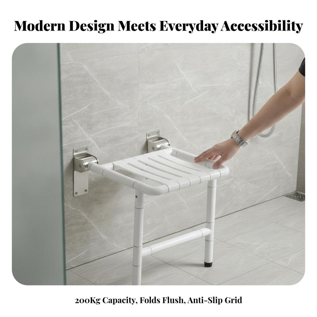Wall-Mounted Shower Seat Space-Saving Bath Chair Sturdy for Elderly, Seniors