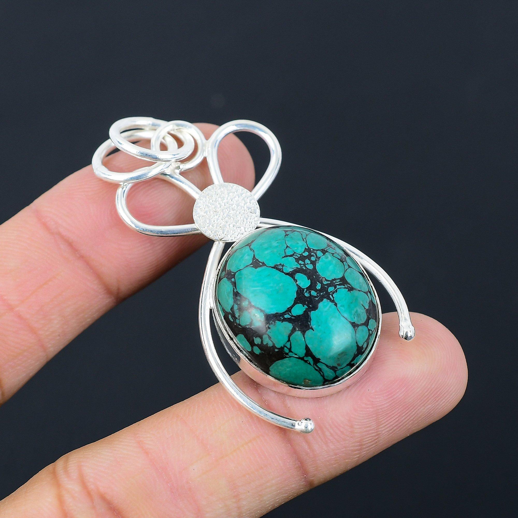 Серебро 925 пробы Овальный Натуральный Бирюза Санта Роза Ручная работа Дочь Бохо Новый Кулон