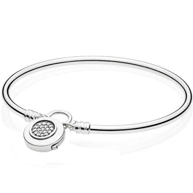 

Latest Sterling Color Regal Heart Signature Lock Your Promise Padlock Clasp Bangle For Wrist Bracelet Bead Charm Diy JewelryFashion Bangle 17cm