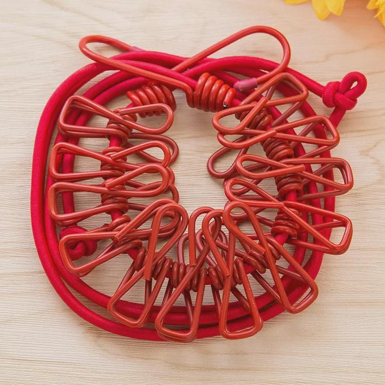 Indoor/Outdoor Clothesline with Clips - Portable Drying Rope for Clothes and Quilts
