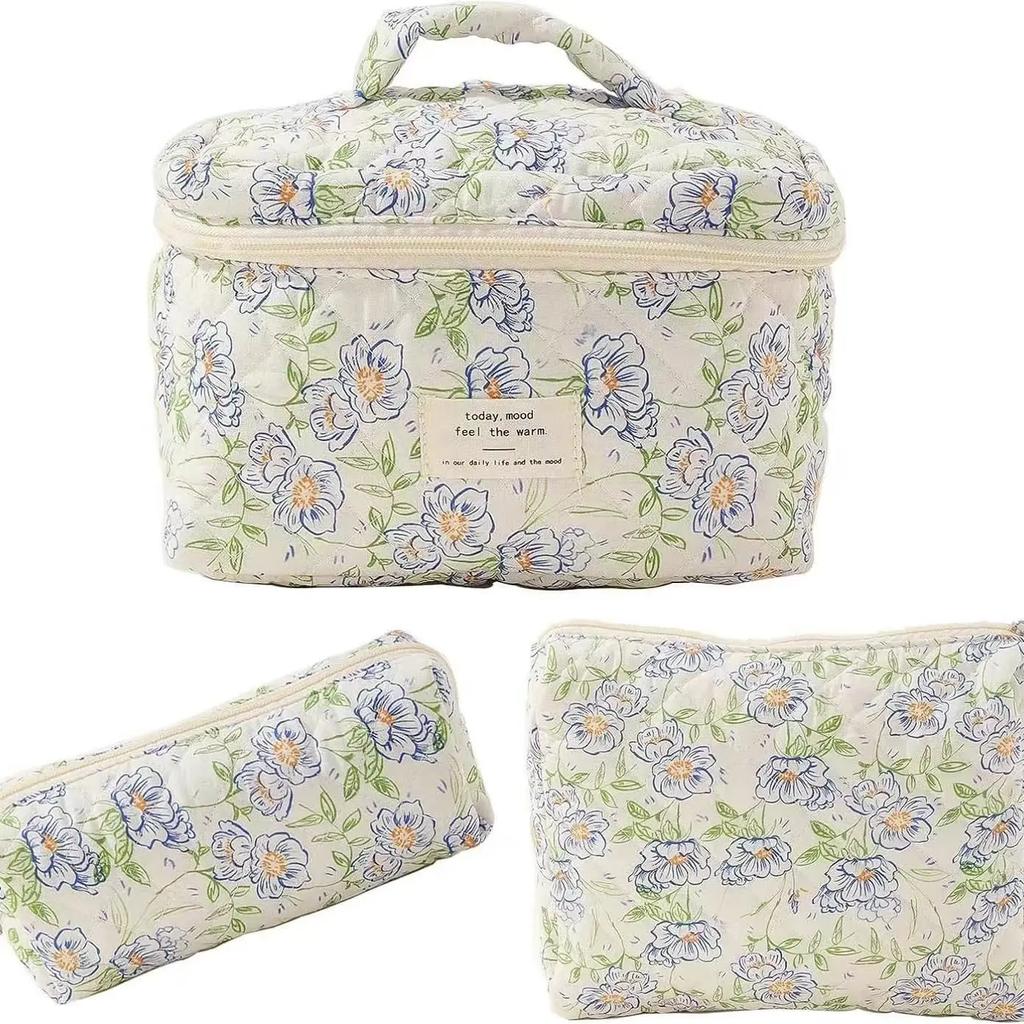 1 pièce Mignon Fleurs Coton Sac de Maquillage Femmes Fermeture Éclair Organisateur Cosmétique Tissu Sac à Main Forme Boîte Portable Étui de Toilette pour Filles