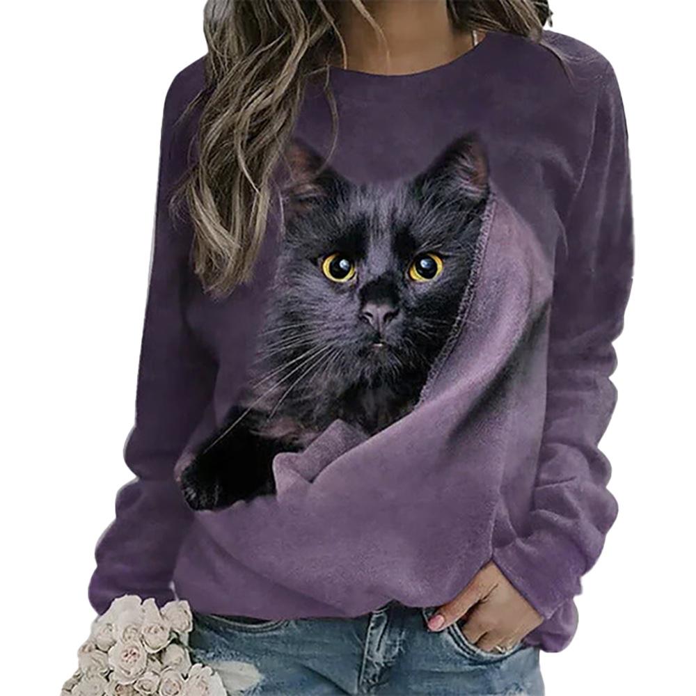 Autumn 3D Cat Pattern Printed Hoodies Fashionable Casual Sports Long Sleeved Women's Hoodies