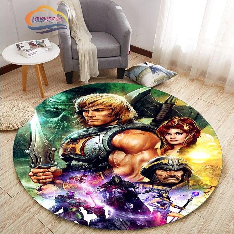 Adventure Animation Masters of the Universe Round Carpet and Rug Cartoon He-Man Pattern Home Decor Anti-slip Mat Yoga
