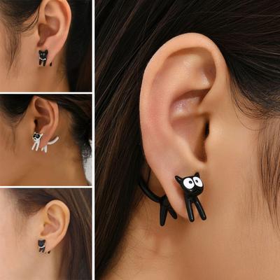 1 Paio di Orecchini a Bottone Stile Piercing Superficie Lucidato Design Gatto Perni Staccabili Collezione Gioielli da Donna