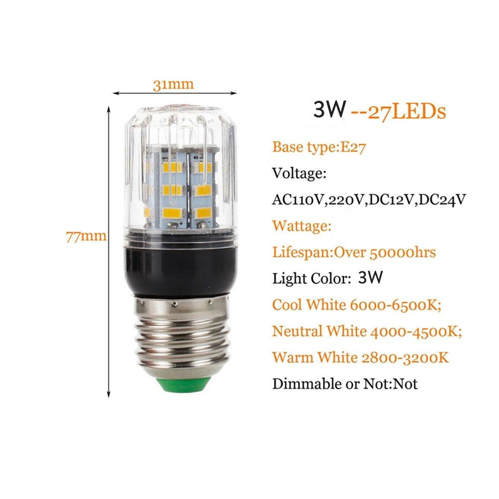 E27 E14 LED Corn Bulbs 27LEDs 3W  SMD5730 E12 E26 LED Lamp 110V 220V 12V 24V Cool/Warm/Neutral White Light for Home Decor