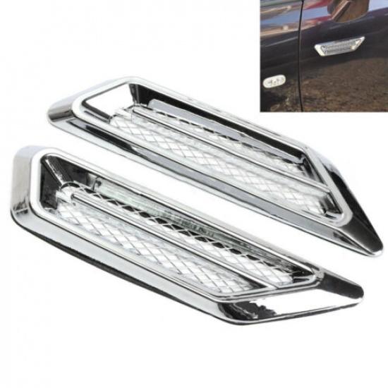 2Pcs Chrome Car Parts Air Flow Fender Side Vent Sticker Decor Car Accessories
