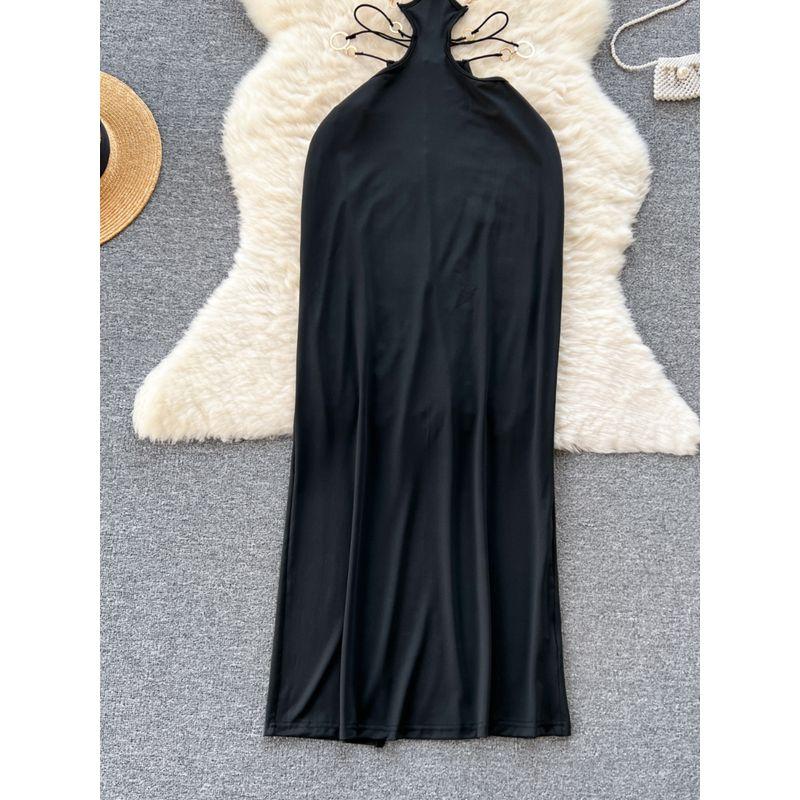 European and American Sexy Ring Low Cut Open Back Sling Dress