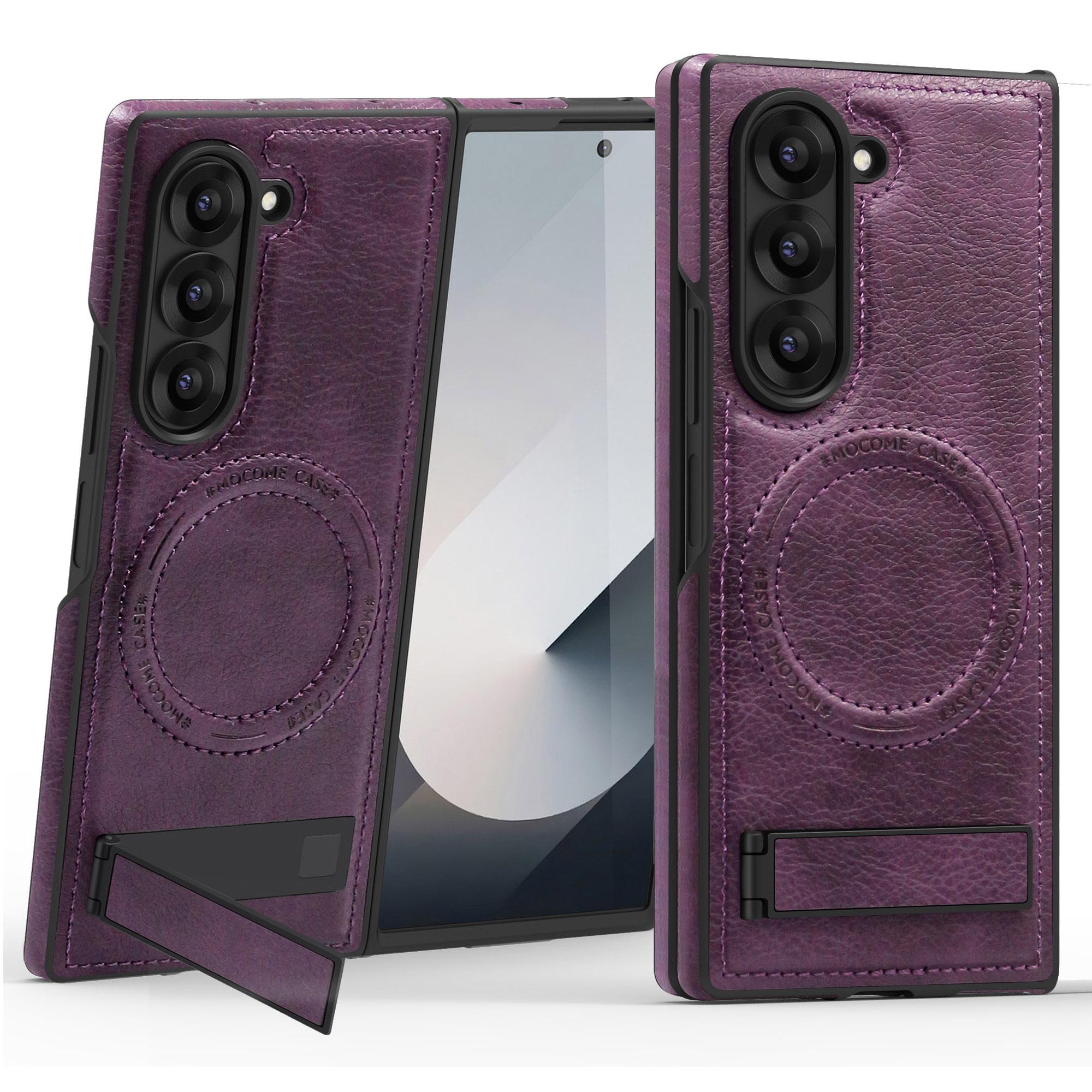 

Чехол для Samsung Galaxy Z Fold6 5G, совместимый с MagSafe, с подставкой, кожаная задняя крышка для телефона Dark Purple