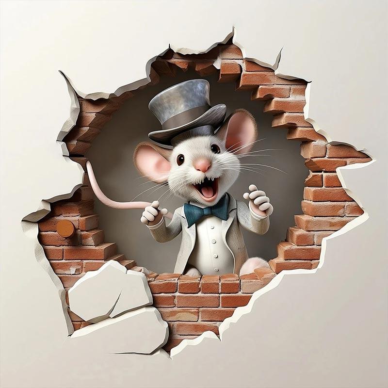Süßer Mauseloch Wandaufkleber, Koffein-Enthusiast Maus Kaffeepause im Mauseloch Aufkleber, Maus singend Wasserdichte Dekor Aufkleber M734