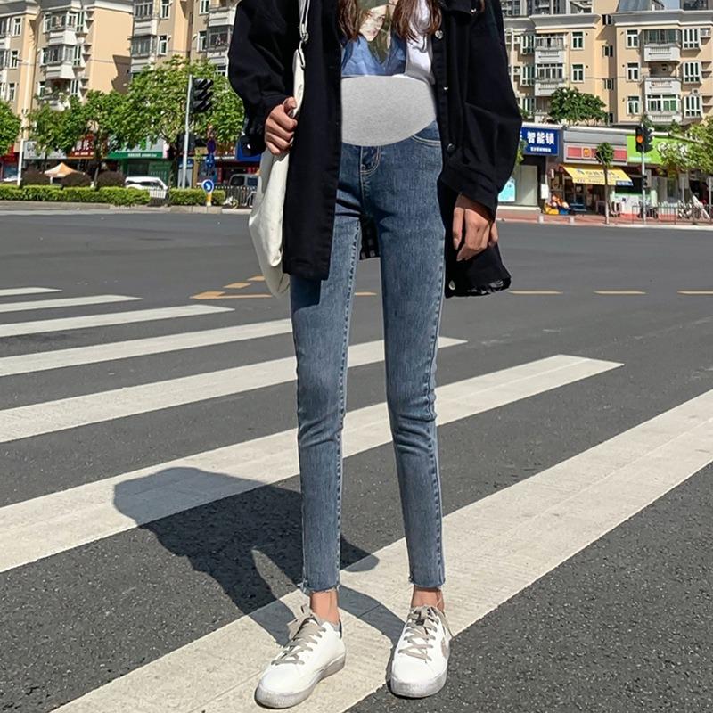 #Pregnant women's fleece jeans, winter fleece warm pipe pants, small pants, pencil pants, thin belly support pants