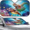 VunKo Front Window Car Sun Sha Windshield- Ocean Vintage Sea Turtle Foldable Cute Funny Sunsha For Car Truck SUV-Blocks Uv R