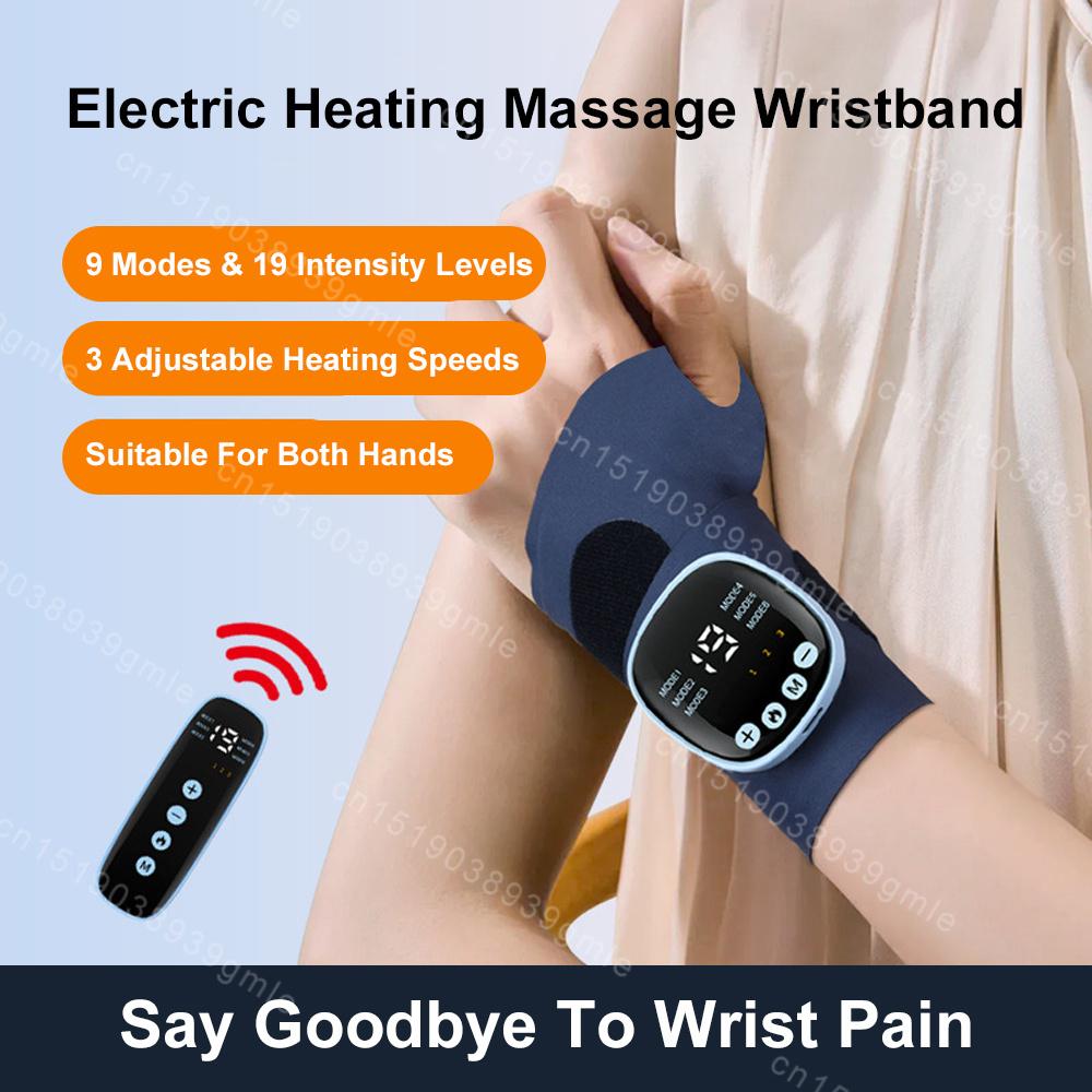 Electric Cordless Wrist Massager EMS Tendon Sheath Vibration Massage Hot Compress Wristband Relieve Fatigue Pain Wrist Brace