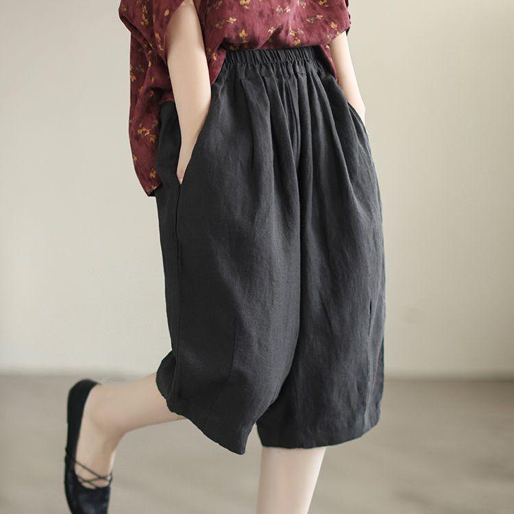 

Women s Summer Retro Casual Cotton Linen Capris with Elastic Waist and Plus Sizes Available 4XL (180-200 kg)