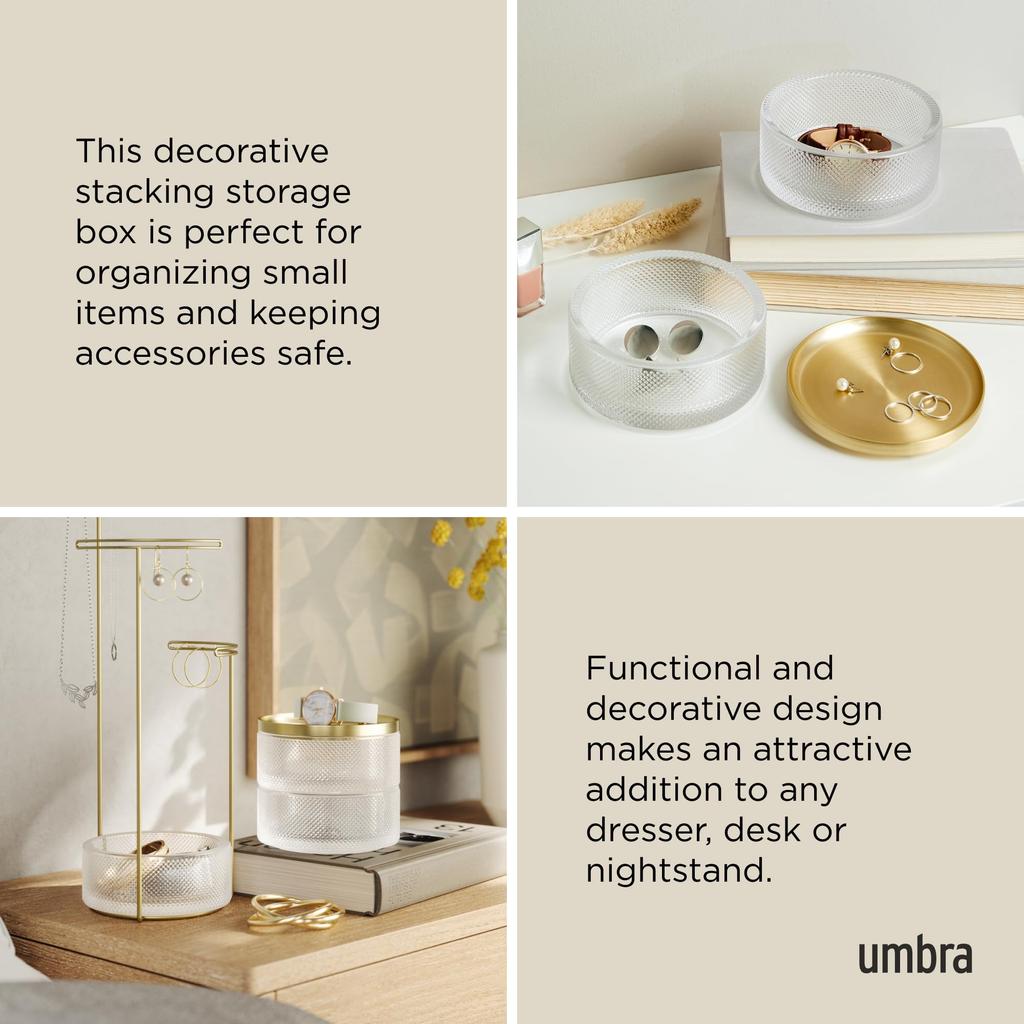 Umbra Tesora Jewelry Glass and Elegant Design Box, Gold, Round,
