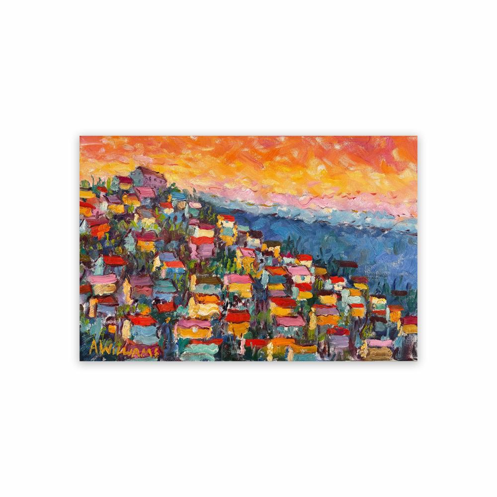 Gordes Sunset Colorful Landscape Wall Art Painting Oil Painting Landscape Print Amongst the Cypress Canvas Painting Wall Decor 21X30CMNo Framed