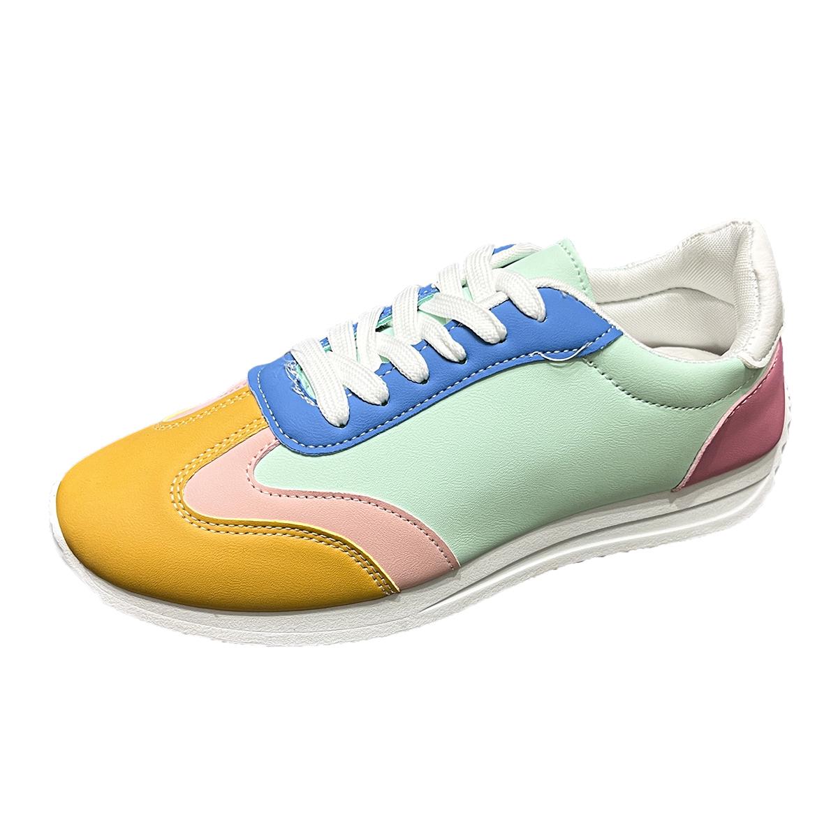 

Fashion Women s Casual Single Shoes Spring New Round Head Multi-color Front Lacing Soft Sole Non-slip Low-top Sneakers 35
