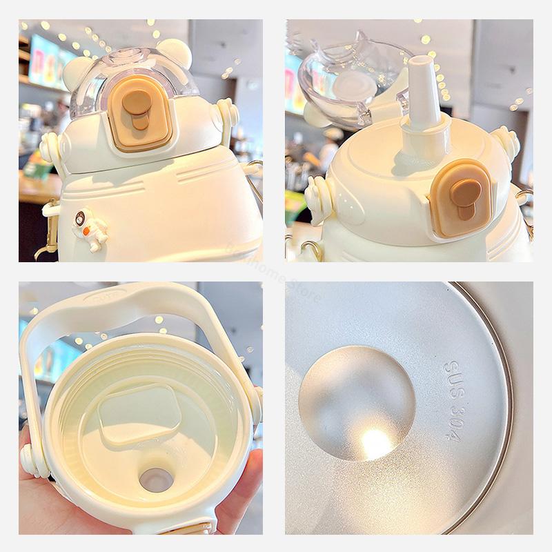 1000 ML Cute Big Belly Water Bottles Stainless Steel Thermos Bottle With Straw Large Capacity Kids School Thermal Insulation Cup