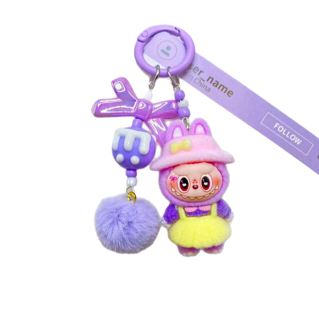 Flocking Pastoral Keychain Pendant Cute Doll DIY Accessories Mobile Phone Jewelry Pendant