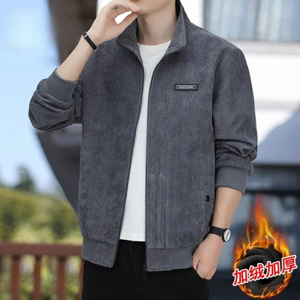 Men's Trendy Korean Style Slim Fit Corduroy Jacket with Stand Collar