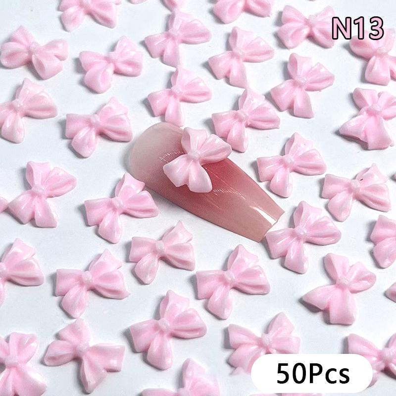 50Pcs Ribbon Resin Bow Nail Charm Parts 3D  Nail Art Decoration Accessories Supplies For Diy Korean Manicure Design