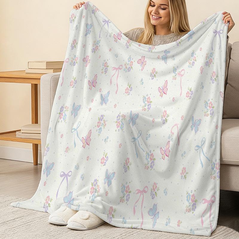 No Shedding Butterfly Floral Flannel Blanket – Soft Warm Cozy Throw for Home, Couch, Camping, Napping, Christmas, Halloween