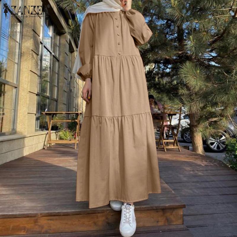 

ZANZEA Женское повседневное свободное осеннее платье с круглым вырезом и длинными рукавами