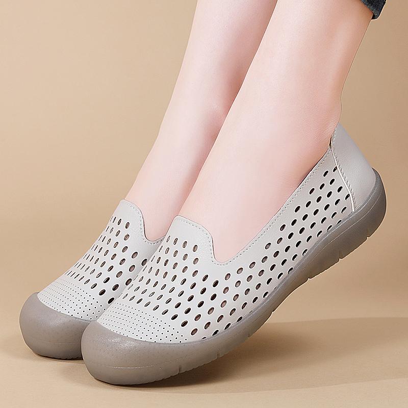 

Women’s Moccasins Loafers Leather Driving Shoes Summer Breathable Flats Casual Slip on Walking Nurse Shoes for Girl EU:35 слоновая кость