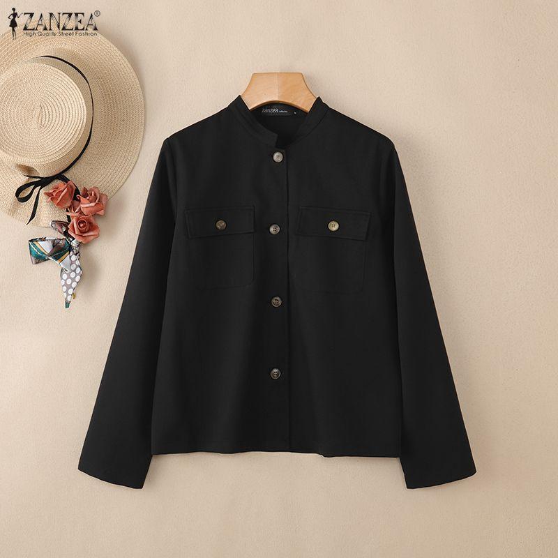 ZANZEA Camicetta casual da donna con colletto alto e maniche lunghe larghe