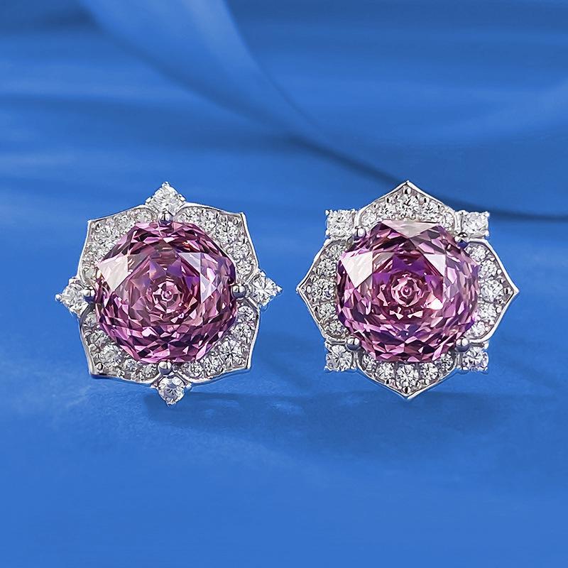 

Серьги-пусеты Hui Zhiyi из серебра 925 пробы с камнем огранки «Миллениум» 8,0 мм розово-пурпурного цвета 925 Silver