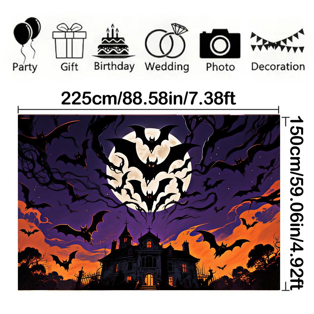 Scary Halloween Backdrop Banner-Castle with Bats&Full Moon for Indoor/Outdoor Parties,Graduation,Halloween Decor,Event