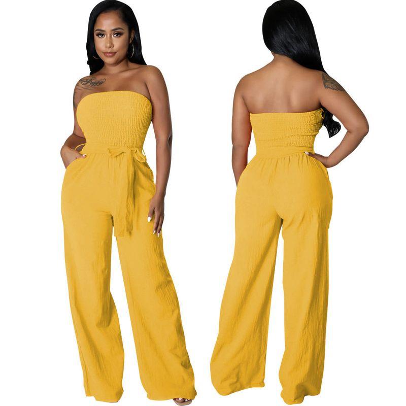 

Smr11146 Foreign Trade Amazon New European and American Style Sexy Fashion Off-Shoulder Tube Top Women s Jumpsuit Yellow M