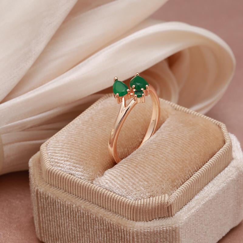 Kinel Green Leaf Zircon Rings For Women Rose Gold Color Daily Jewelry