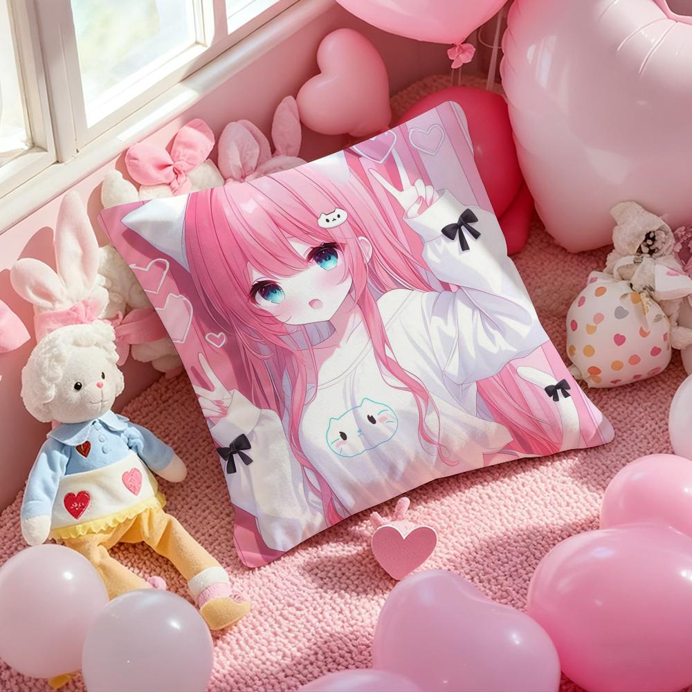 Anime Chocola Nekopara Cushion Cover Pattern Printed Pillowcase for Living Room Sofa Cushion Cover & Bedroom Decor