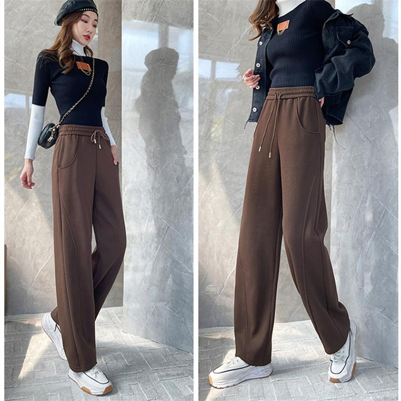 Winter New Thickening Velvet Wide Leg PantsCasual Warm Elegant Women Sweatpants Korean High Waist Loose Straight Pants Female