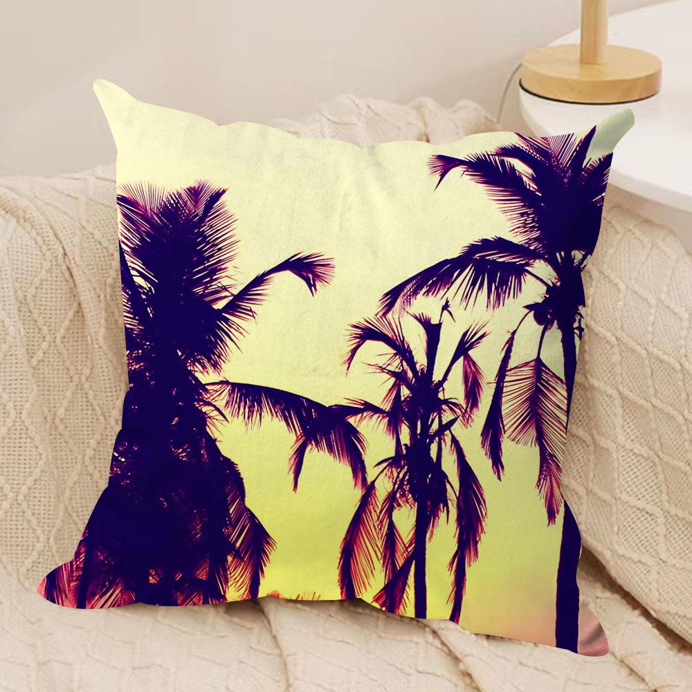 Tropical Scenery Cushion Cover Soft Plush Fabric DoubleSided Printed Sofa Cushion Cover for All Seasons Home Decor Gift