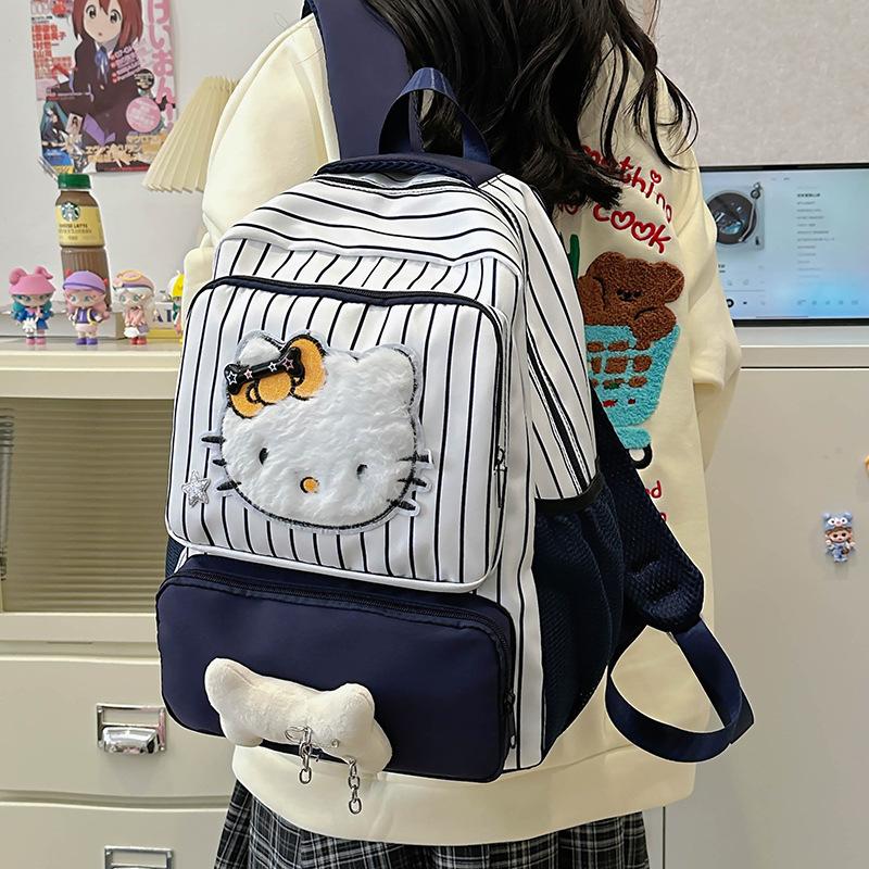Cartoon Boys And Girls Backpack, Foreign Style Striped Cute Cat, Primary School Student Schoolbag, Large Capacity Children'S Backpack