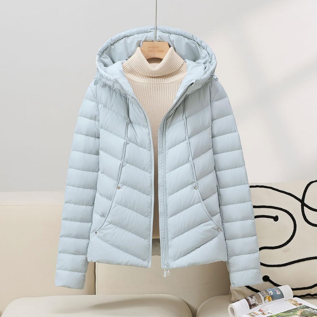 Down Jacket Women's Short White Duck Down Ribs Light Autumn and Winter New Foreign Style Hooded Thin Small Coat