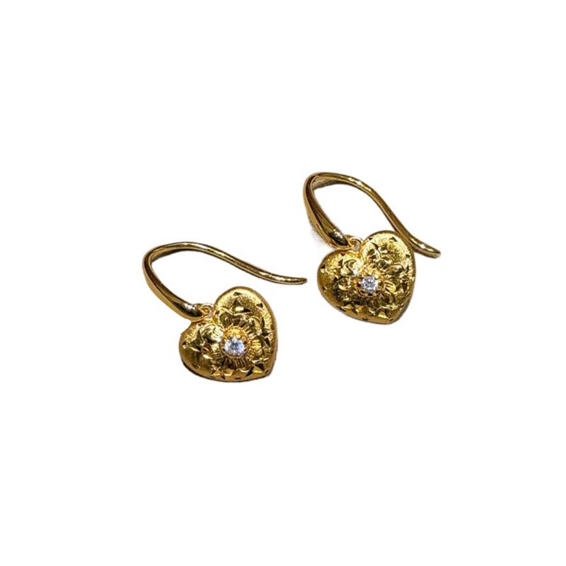 Classic inlay diamonds brushed heart-shaped earrings for women high-end simple autumn and winter style earring banquet jewelry