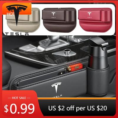 Car Sticker Tesla High Capacity Leather Organizer Car Front Seat Gap Storage Box Accessories For Tesla Roadster Model S Model X