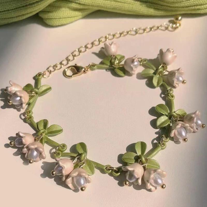 Braccialetto di perle vintage con design francese Mori Lily Of The Valley, gioielli fatti a mano, serie Forest, per donne
