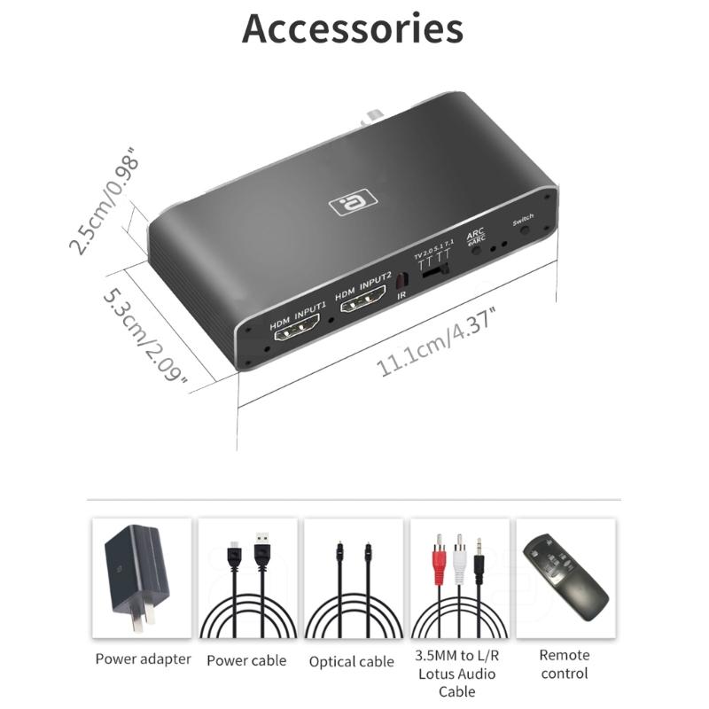 8k HDMI2.0b Audio Extractor 2 In 1 Out Switcher eARC Splitter 7.1CH DSTHD AUX Coaxial Optical DAC Decoding CEC HDCP