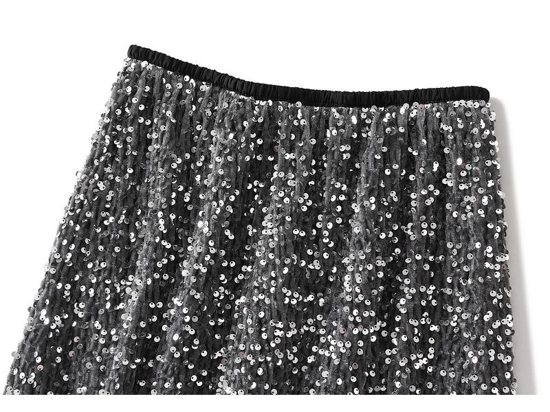 Autumn 2023 Women's Bodycon Sequin Midi Skirt with Back Slit (D8035)