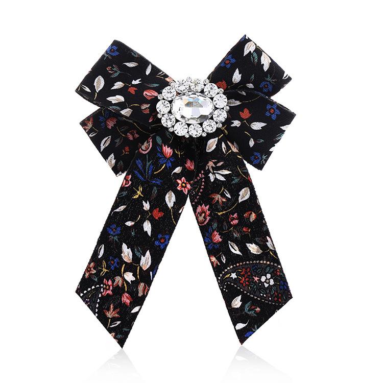 JMXD-Printed Fabric Brooch Bow Brooch Rhinestone Pin Collar