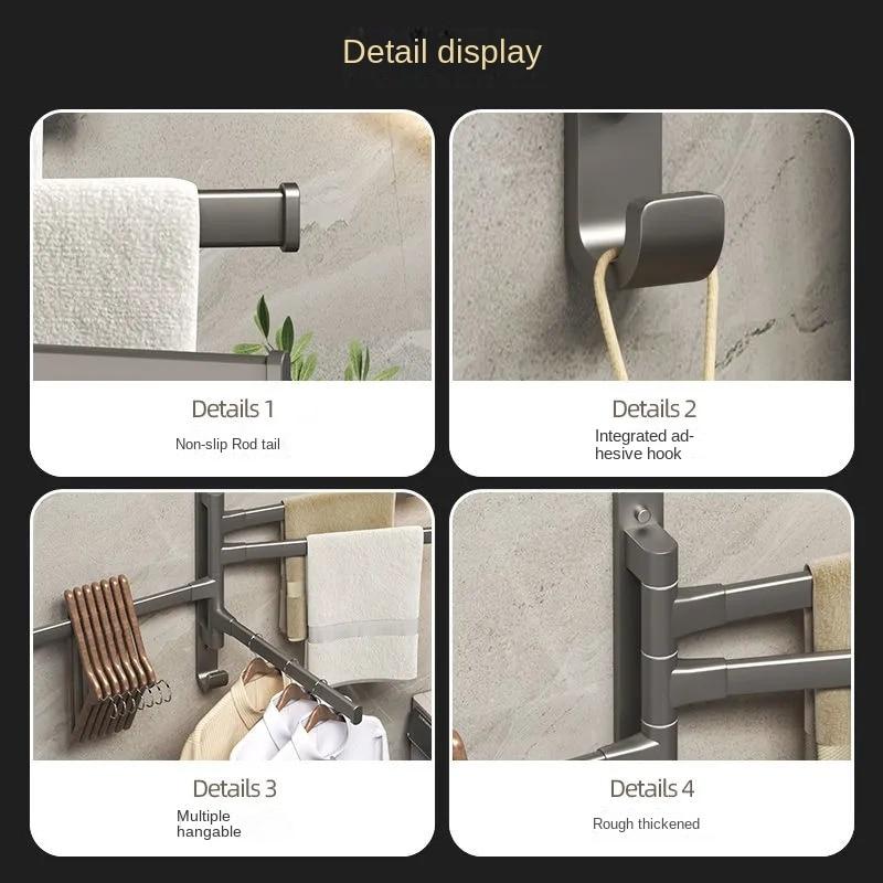 Rotary Towel Rack Perforated Toilet Rack Towel Bar Bathroom Artifact Towel Rack