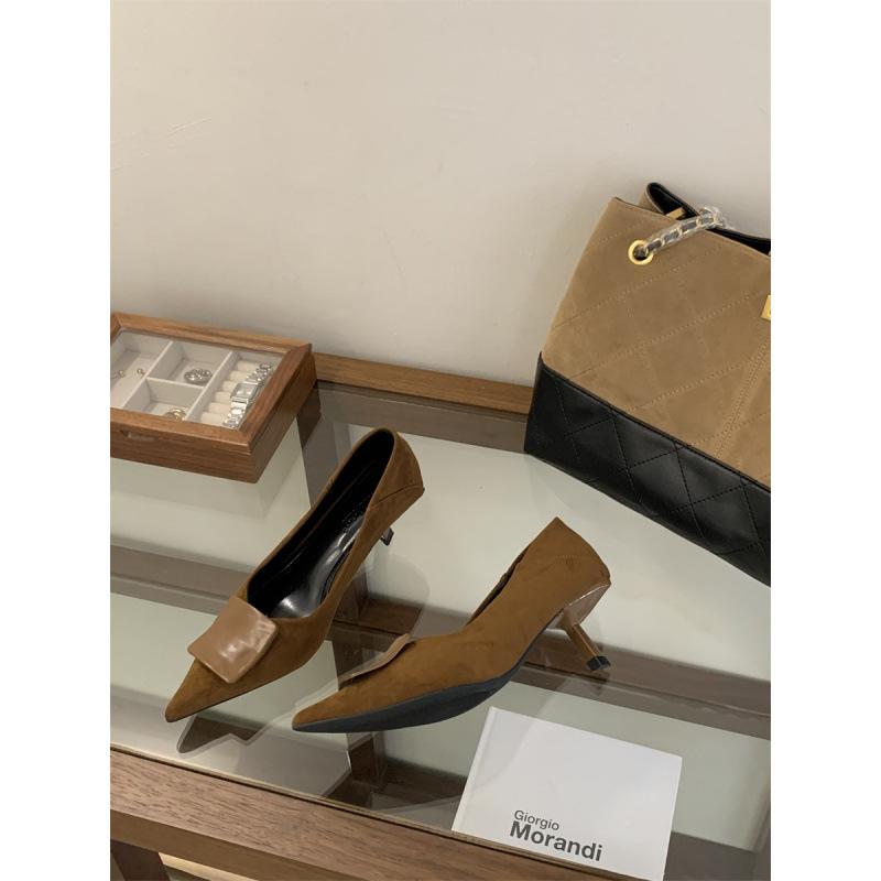 Metal buckle pointed high heels women's shoes 2025 new spring and autumn French temperament shallow mouth stiletto shoes