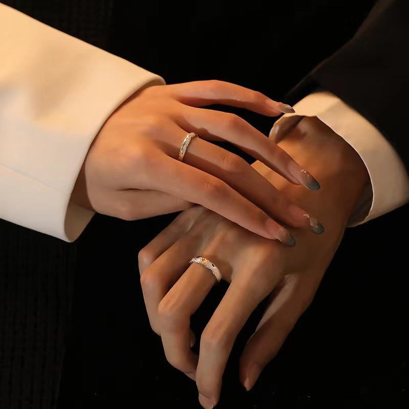 Sun Moon Open Couple Rings 18k Gold Plated Cubic Zirconia Matching Ring for Women Valentine Days Jewelry Love Gift