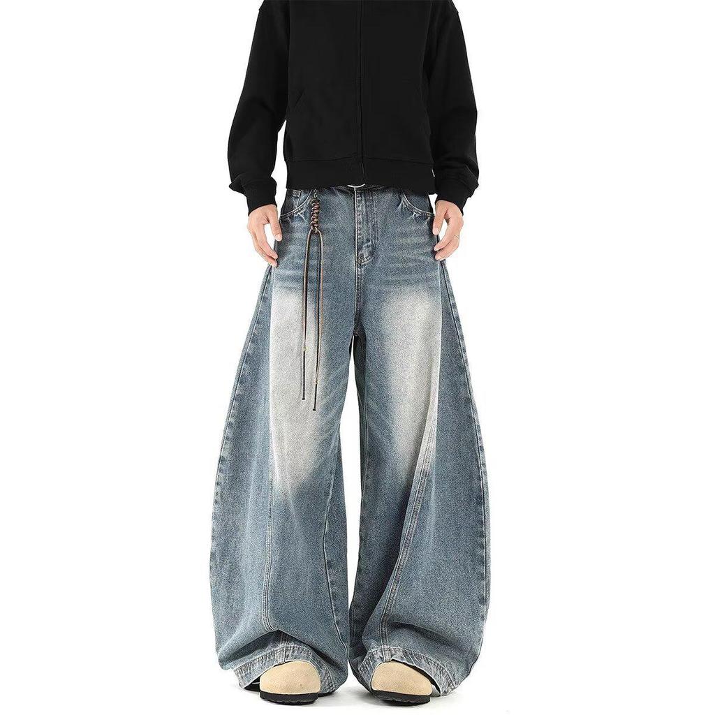 2025 Men's Retro Loose Straight-Leg Jeans - Trendy, Versatile, Casual Blue Wide-Leg Pants